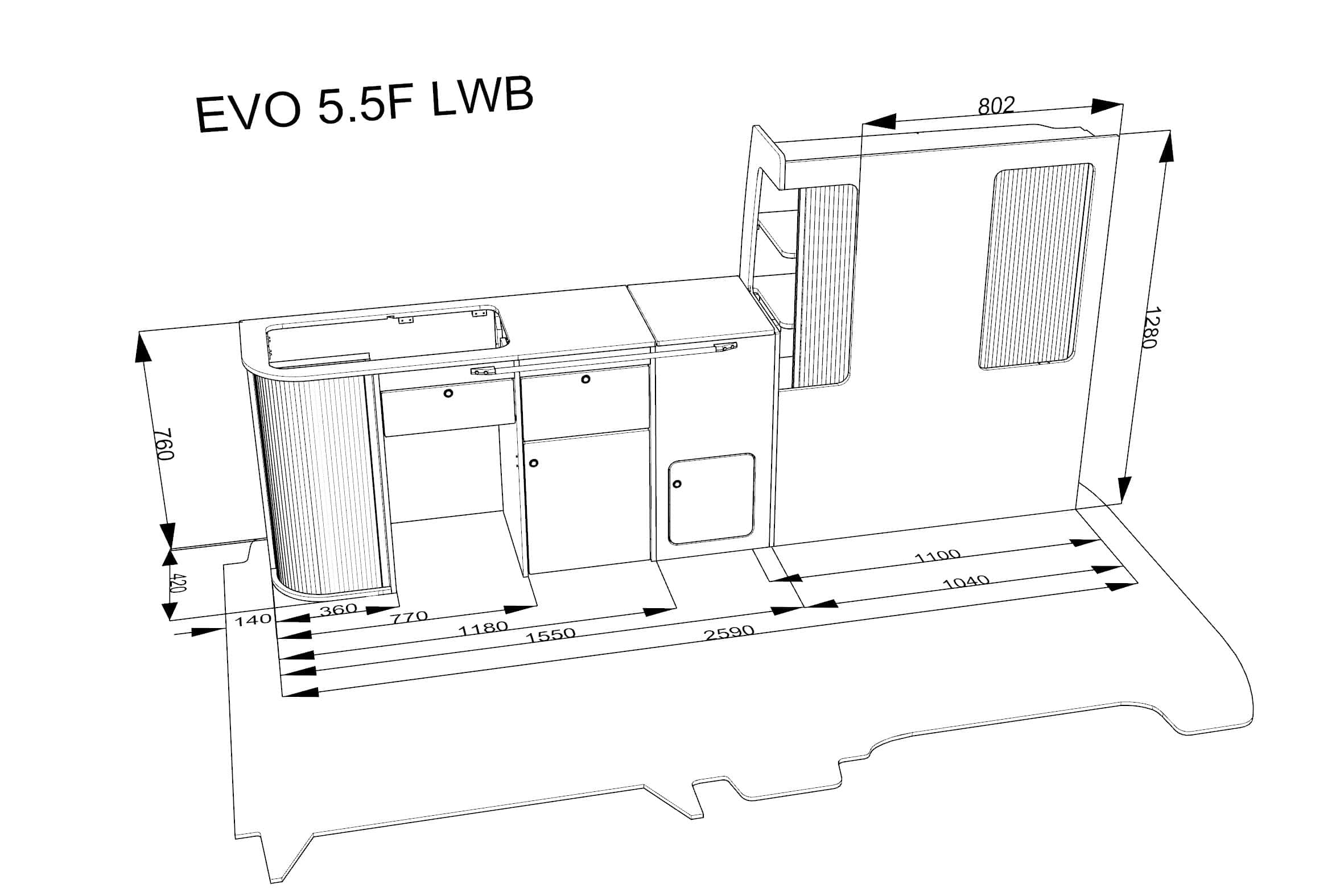 EVO 5.5F LWB (Curved Kit, Front loading fridge) - Image 3