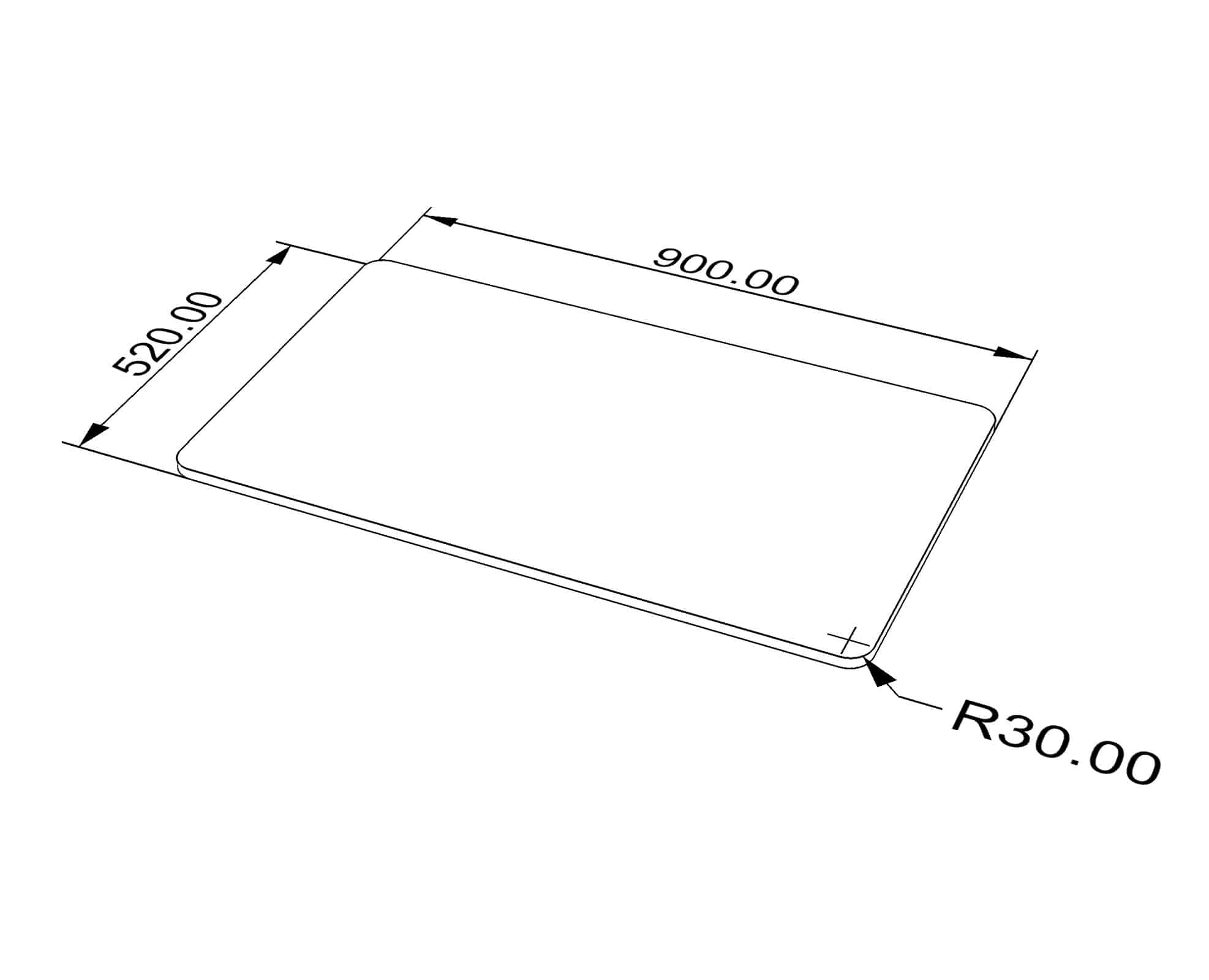 900 x 520mm Table top with 3 m T edge trim
