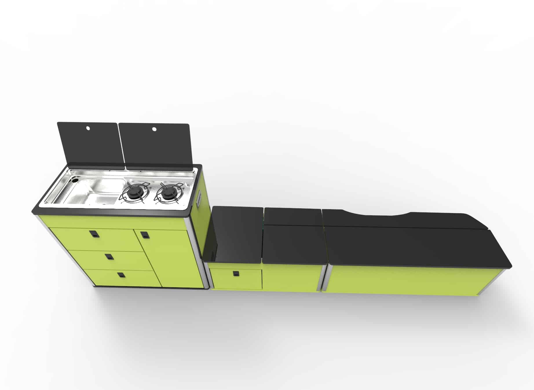 evo design camper van lime green kitchen units altofina 006