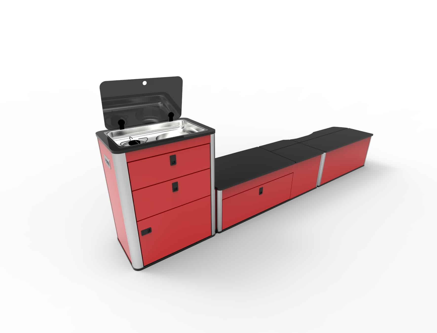 single hob and burner vw camper kitchen pod in red gloss