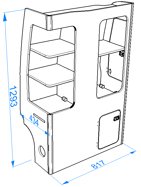 5.5 pro rear section, vw t5/ t6 rear furniture dimensions