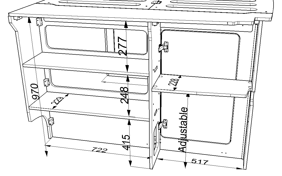 REAR BED UNIT -C- VW Crafter - 2017 MWB ONWARDS Dimensions