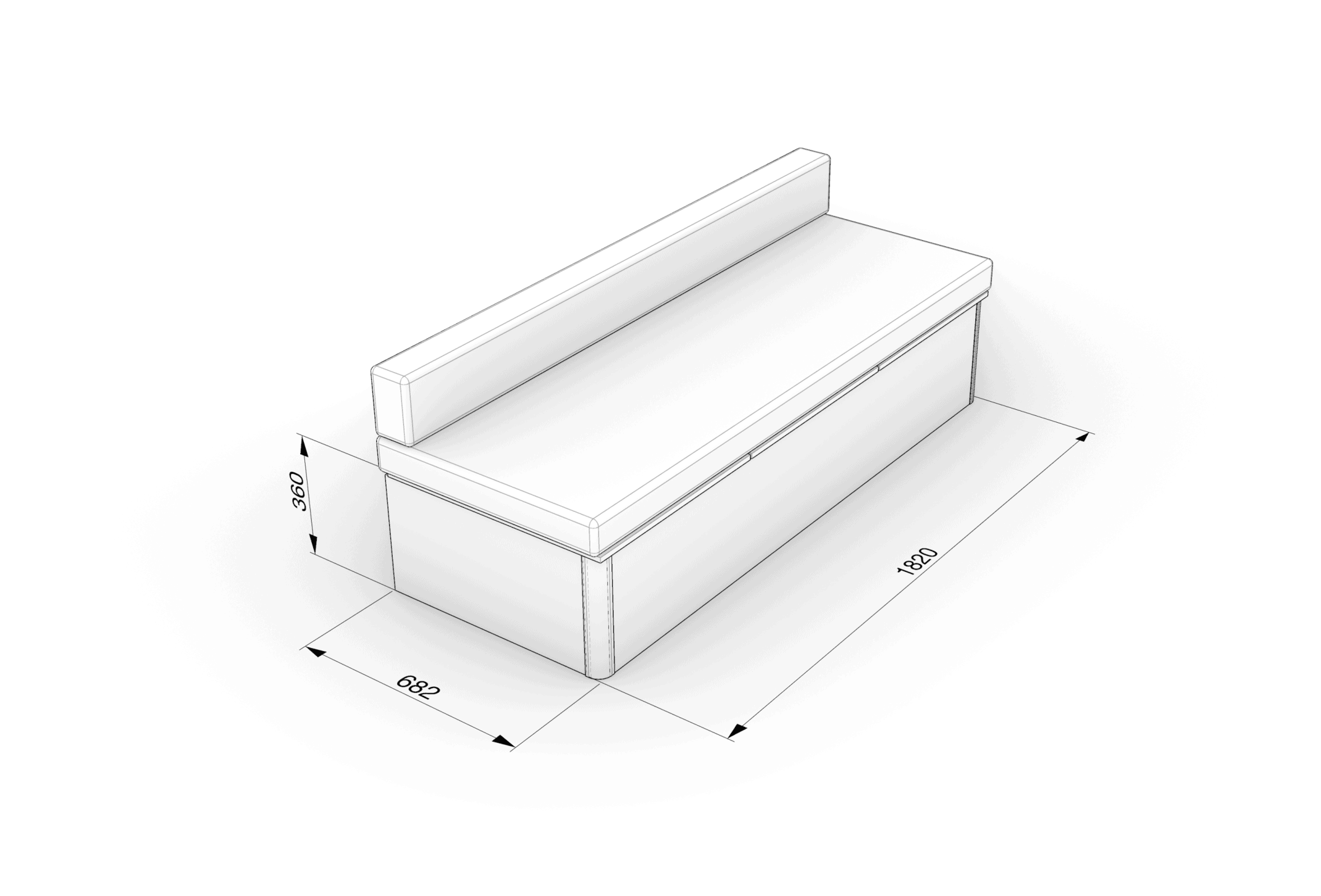Bench seat Crafter Sprinter 1820 x 680 x 360(h) mm - Image 3