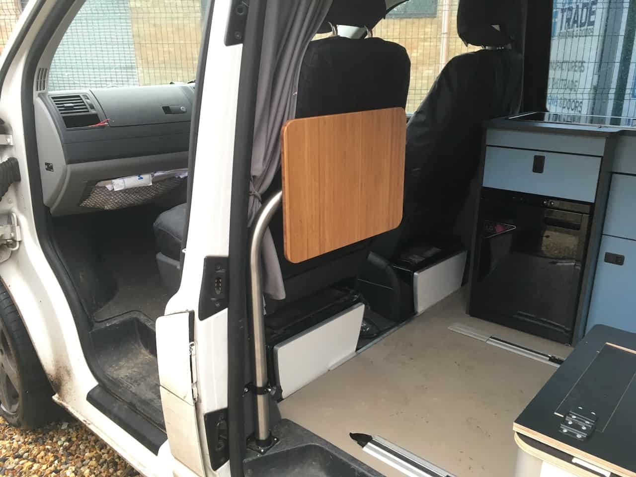 EVO STAINLESS STEEL SWING OUT PASSENGER SEAT LEG AND TABLE ( Folds vertically to store )