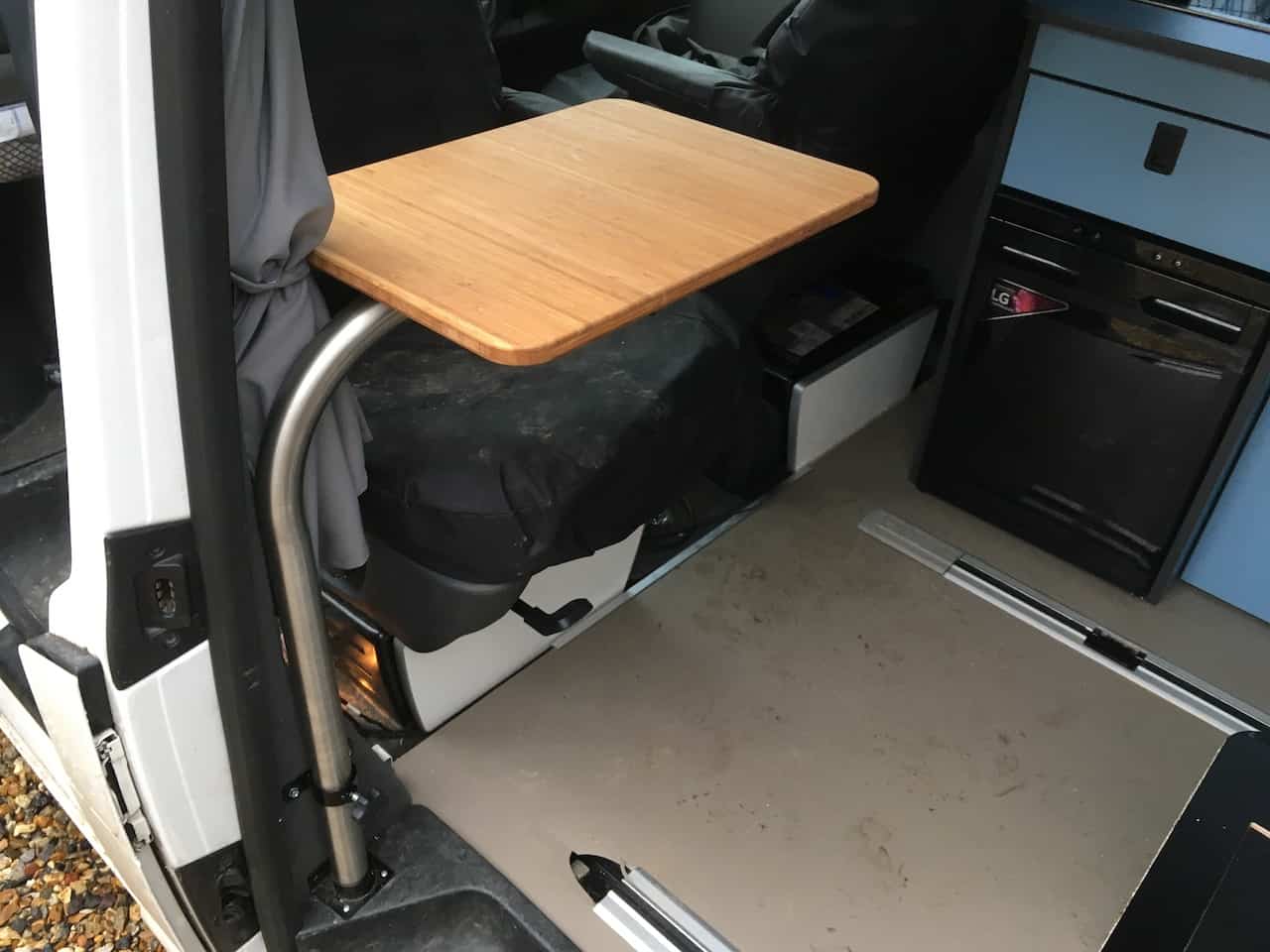 EVO STAINLESS STEEL SWING OUT PASSENGER SEAT LEG AND TABLE ( Folds vertically to store ) - Image 3