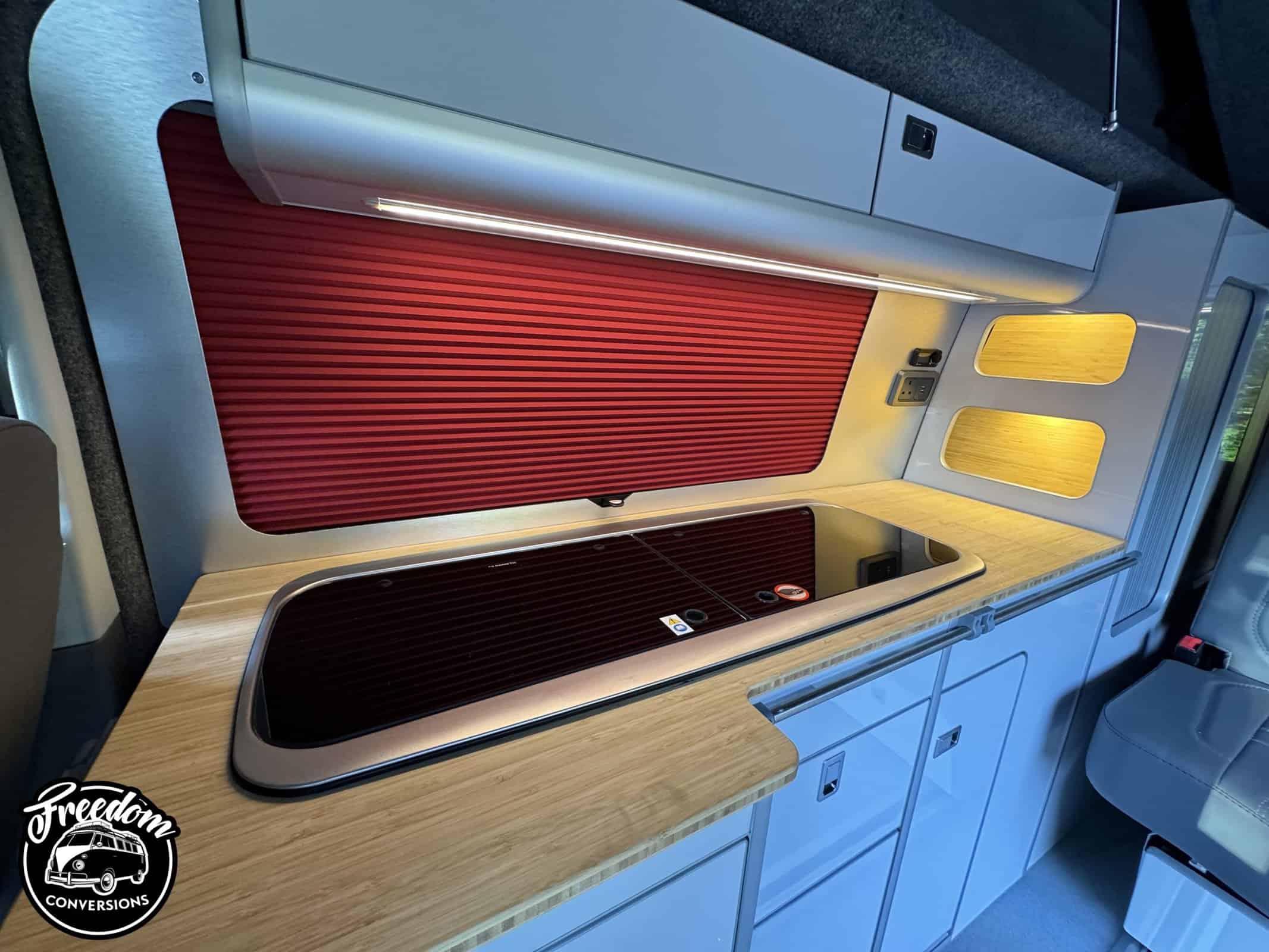 T5 T6 VW Campervan Furniture EVO 2.4 VW SWB Gloss white with bamboo top