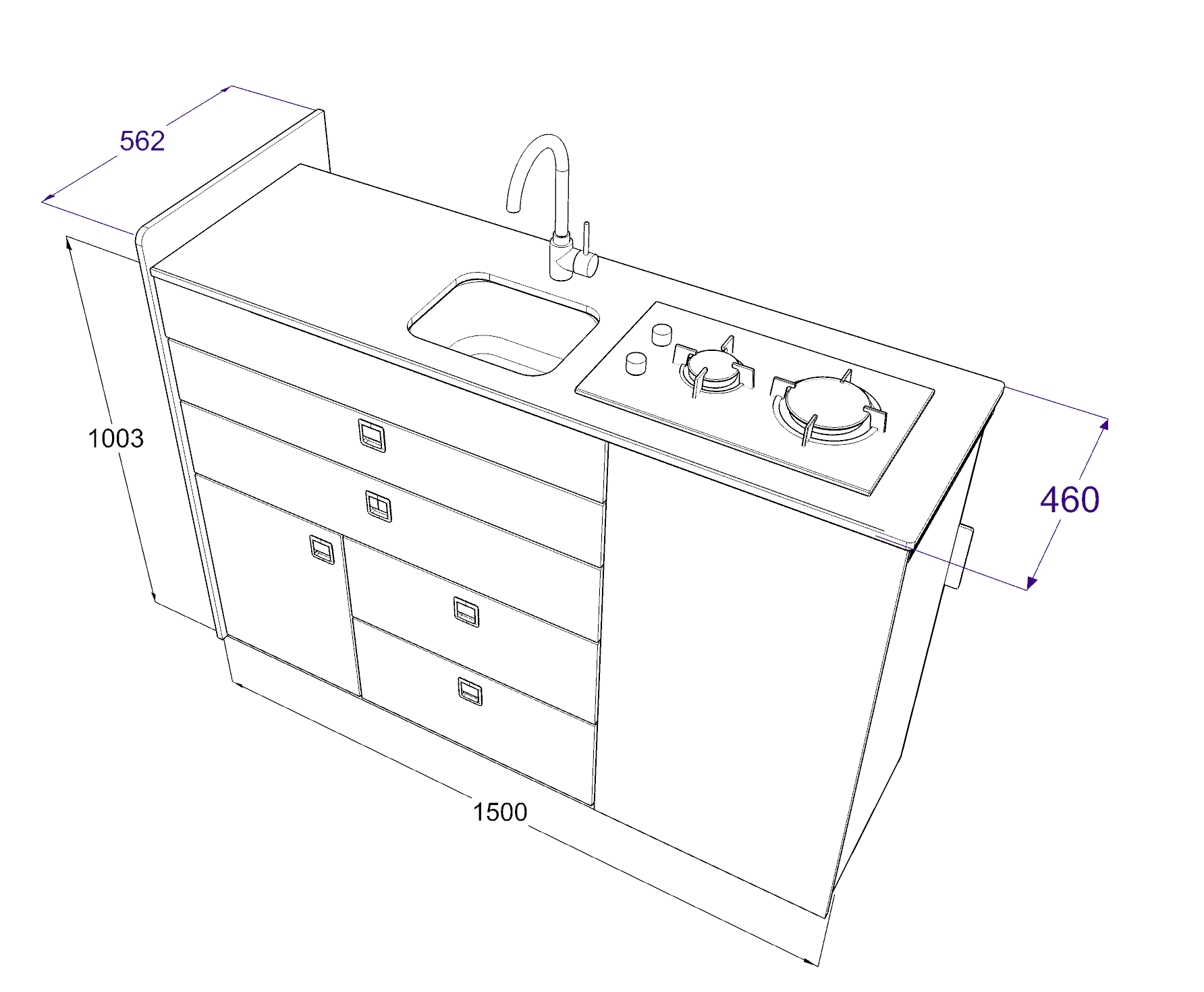 EVO V8 – 1500 ( D3.1 ) LARGE VANS Side door kitchen pod - Image 3