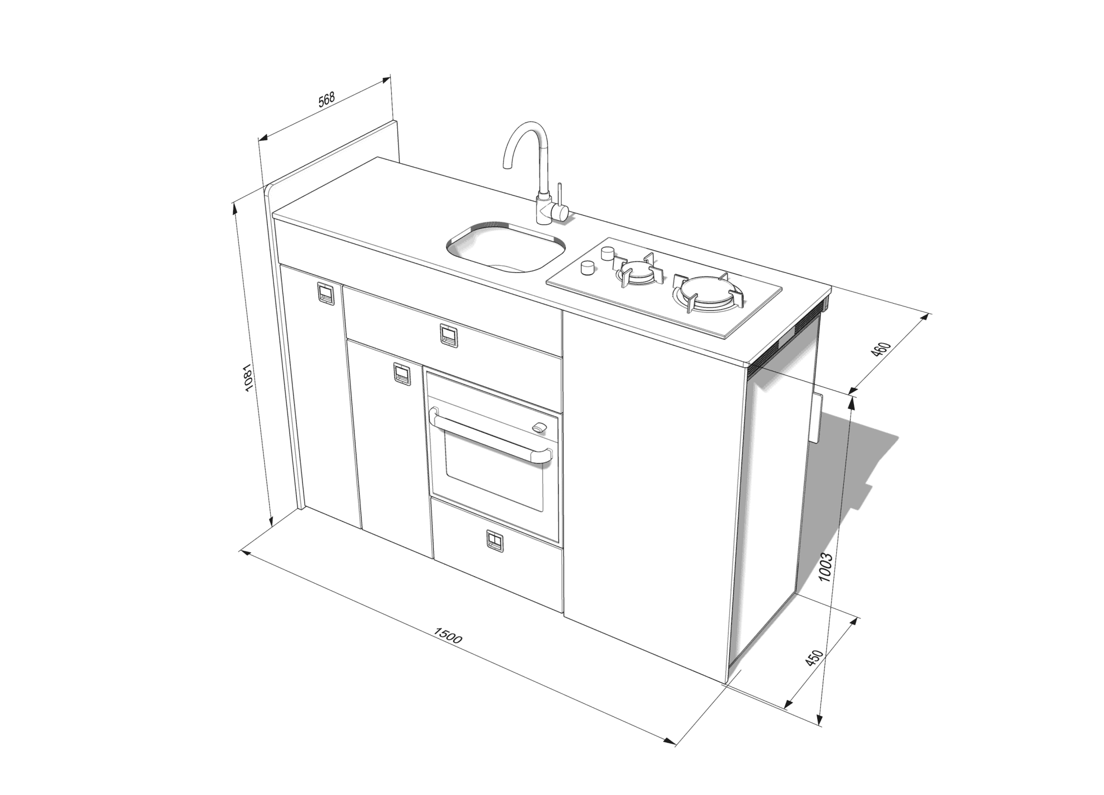 EVO V8 1500mm + OVEN – LARGE VANS Side door kitchen pod - Image 2