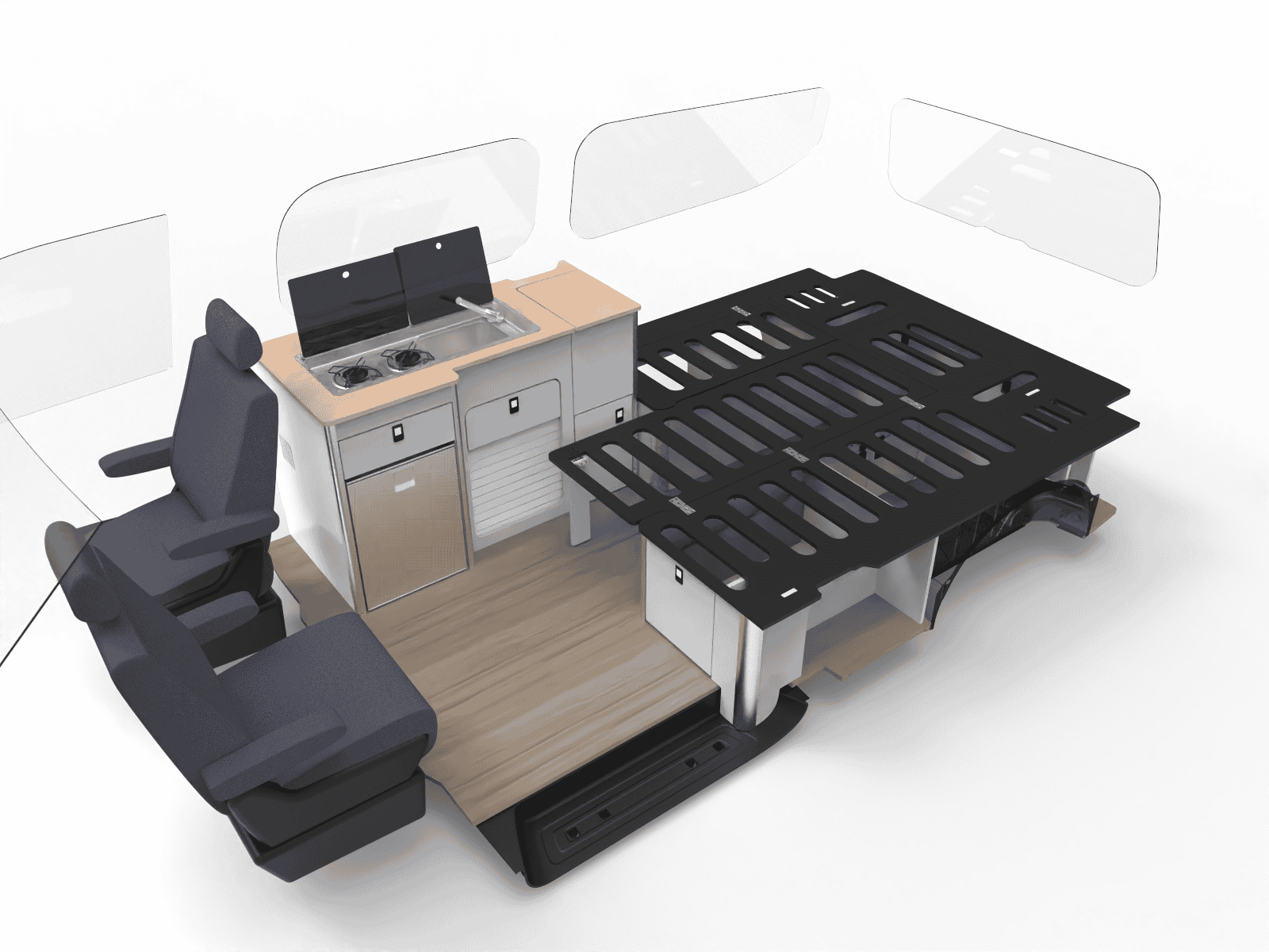 EVO U SHAPE BED SYSTEM (FOLDING) FOR VW T7 FORD - LWB