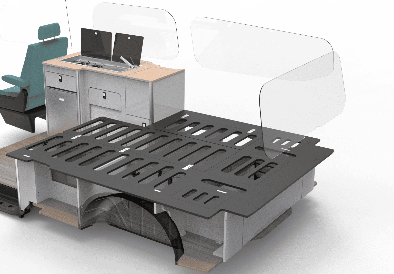 EVO U SHAPE BED SYSTEM (FOLDING) FOR VW T7 FORD - LWB - Image 4