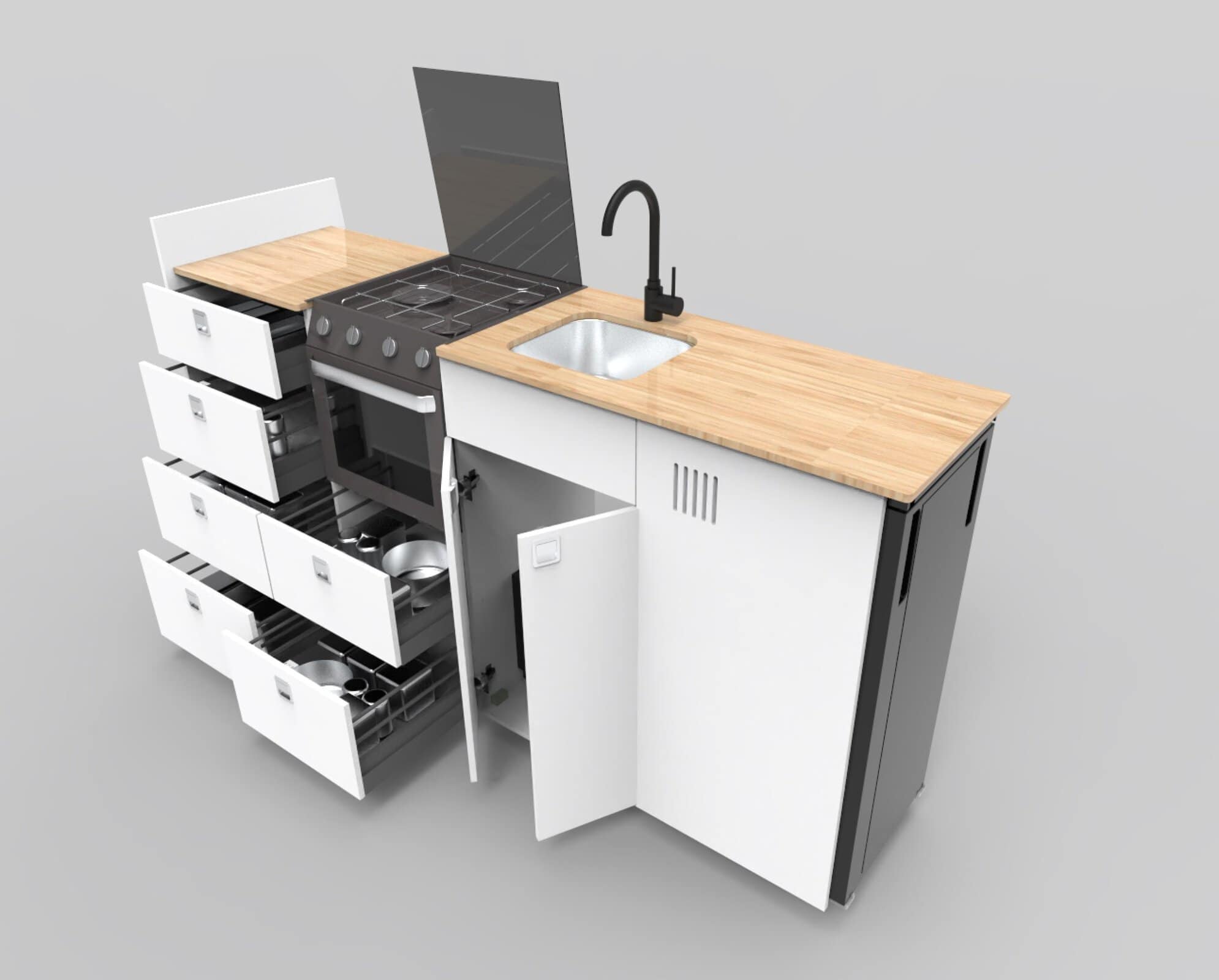 EVO V12 XL + Triplex oven – LARGE VANS Side door kitchen pod Extended - Image 13