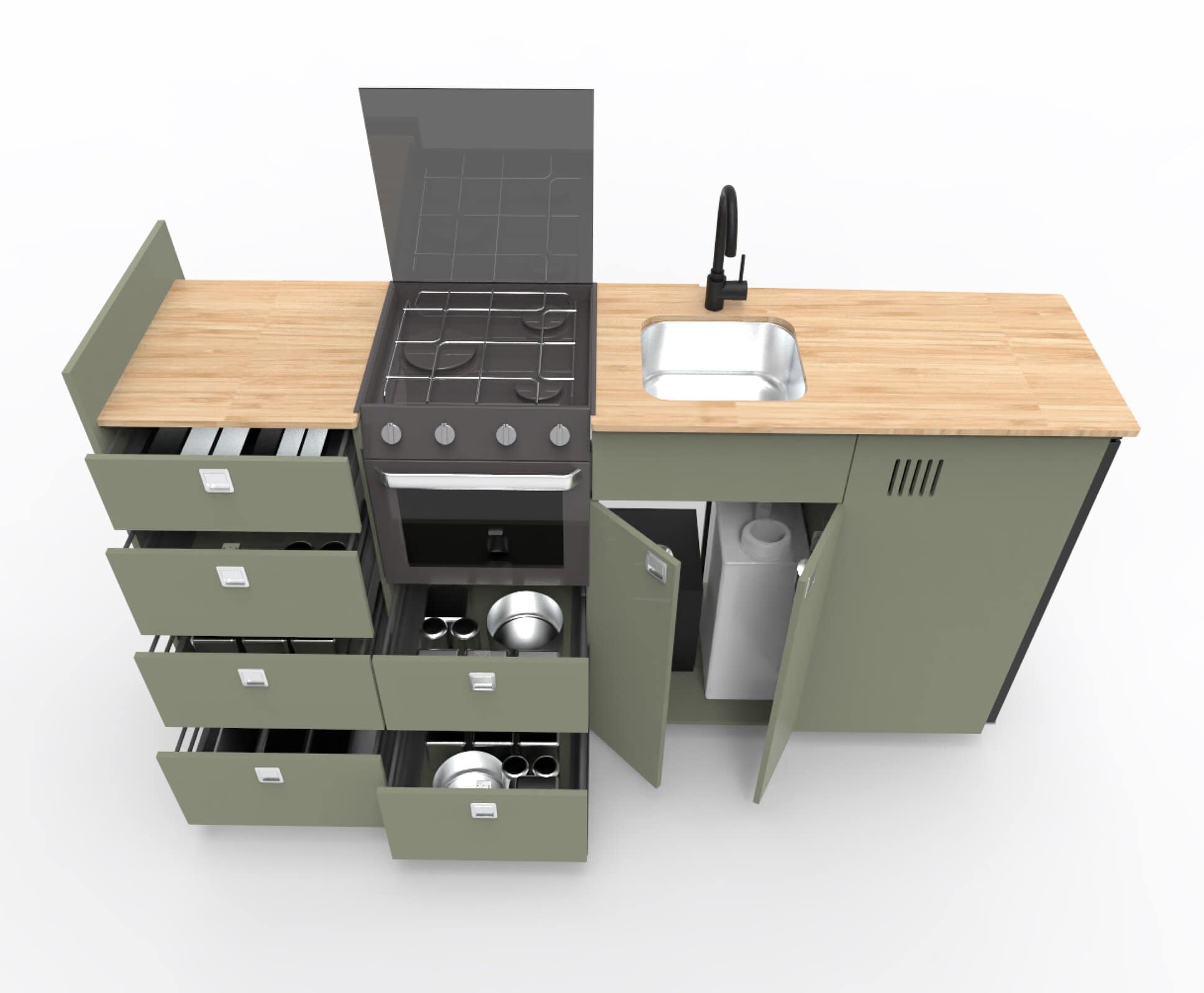 EVO V12 XL + Triplex oven – LARGE VANS Side door kitchen pod Extended