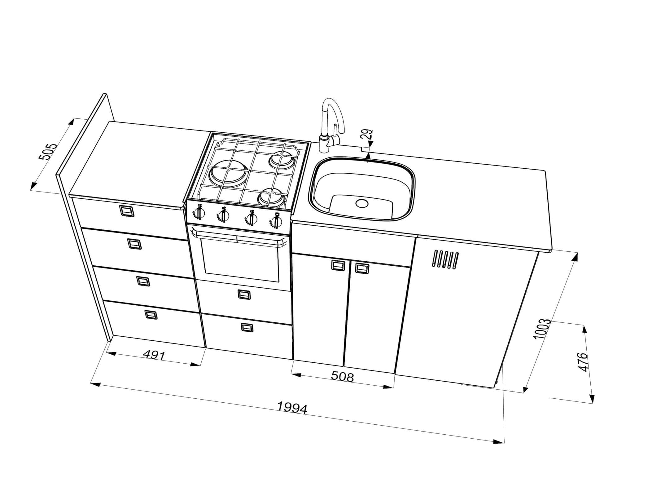 EVO V12 XL + Triplex oven – LARGE VANS Side door kitchen pod Extended - Image 4