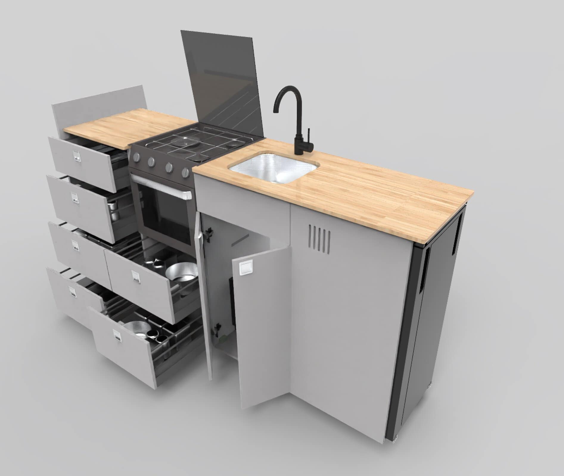 EVO V12 XL + Triplex oven – LARGE VANS Side door kitchen pod Extended - Image 15