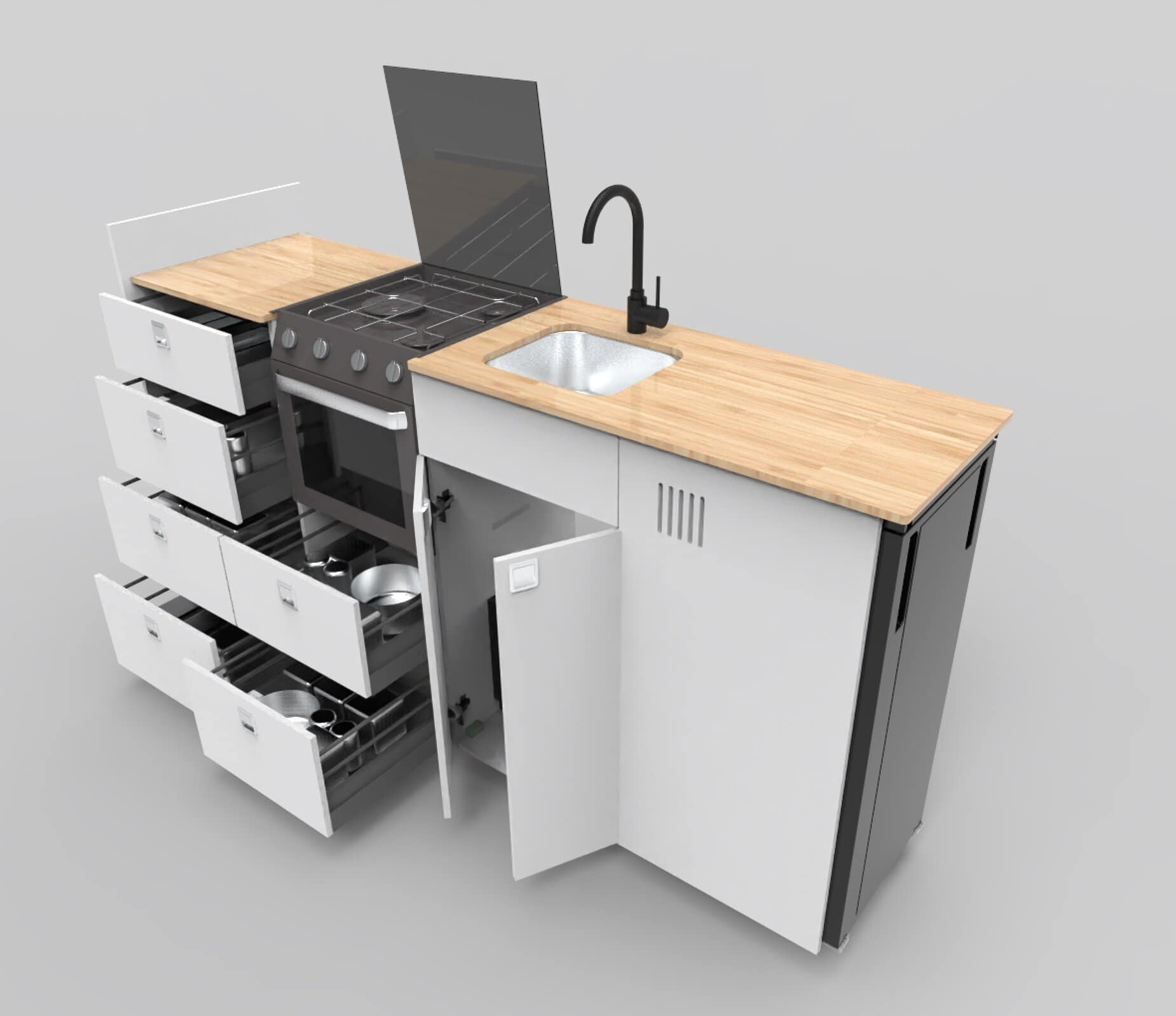 EVO V12 XL + Triplex oven – LARGE VANS Side door kitchen pod Extended - Image 14